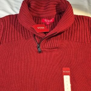 NWT Guess Bohemian Red Caly Shawl Zip Up Sweater with Ribbed Knit
